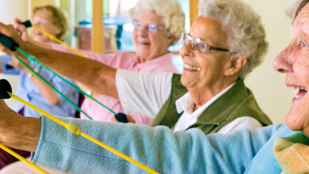 Older women stretchin